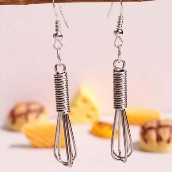 Unique Housewife Chef Inspired Whisk Dangle Earrings - Picture 6 of 11